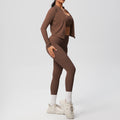 fashionpure color double-sided brushed tight sports yoga clothes three-piece set running fitness yoga clothes suit for women