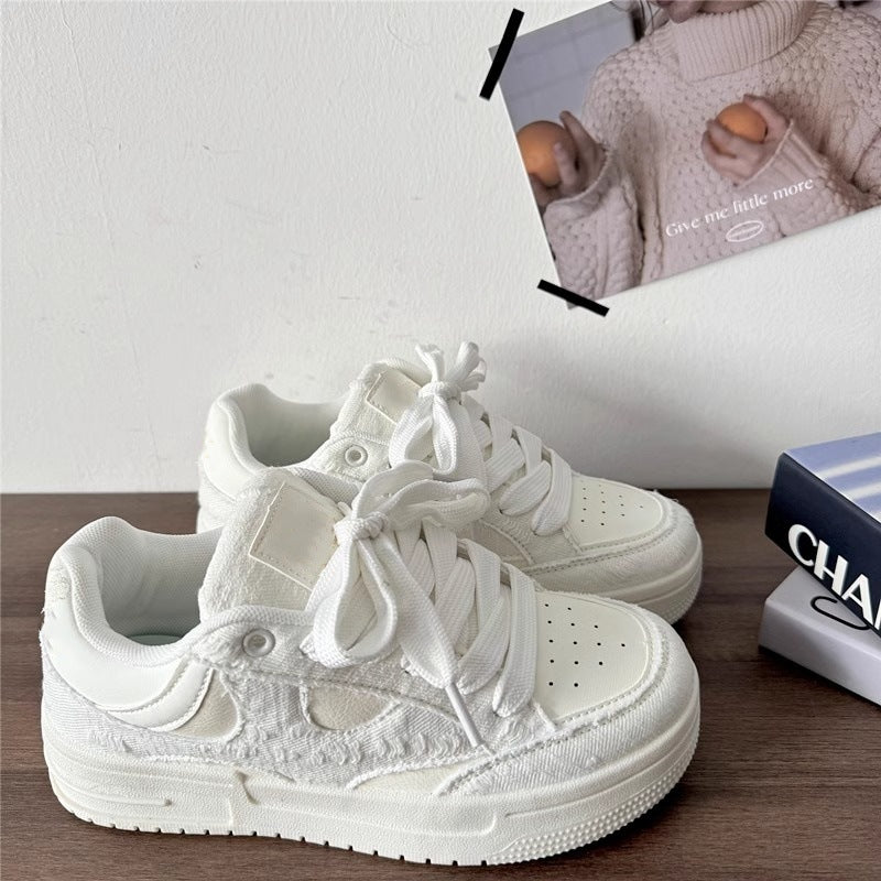 Niche platform white sneakers for women, 2026 new summer ins trendy retro versatile bread shoes, athletic casual skate shoes