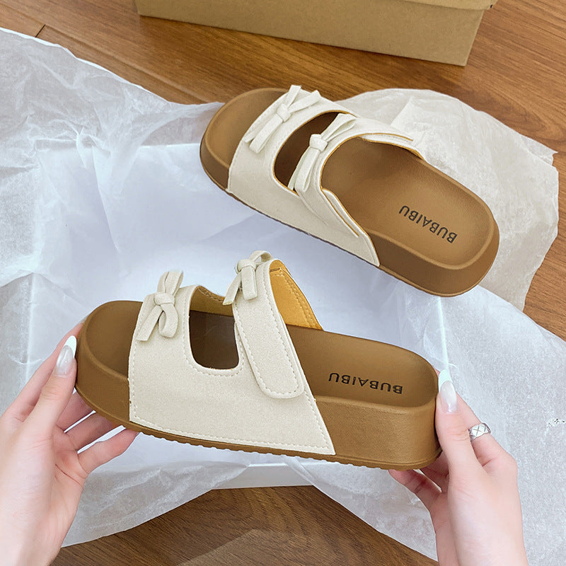Thick solebows sandals women's summer outwear new arrival height increasingfashioneasiest for matchcute soft bottom birkenstock flip-flops for women