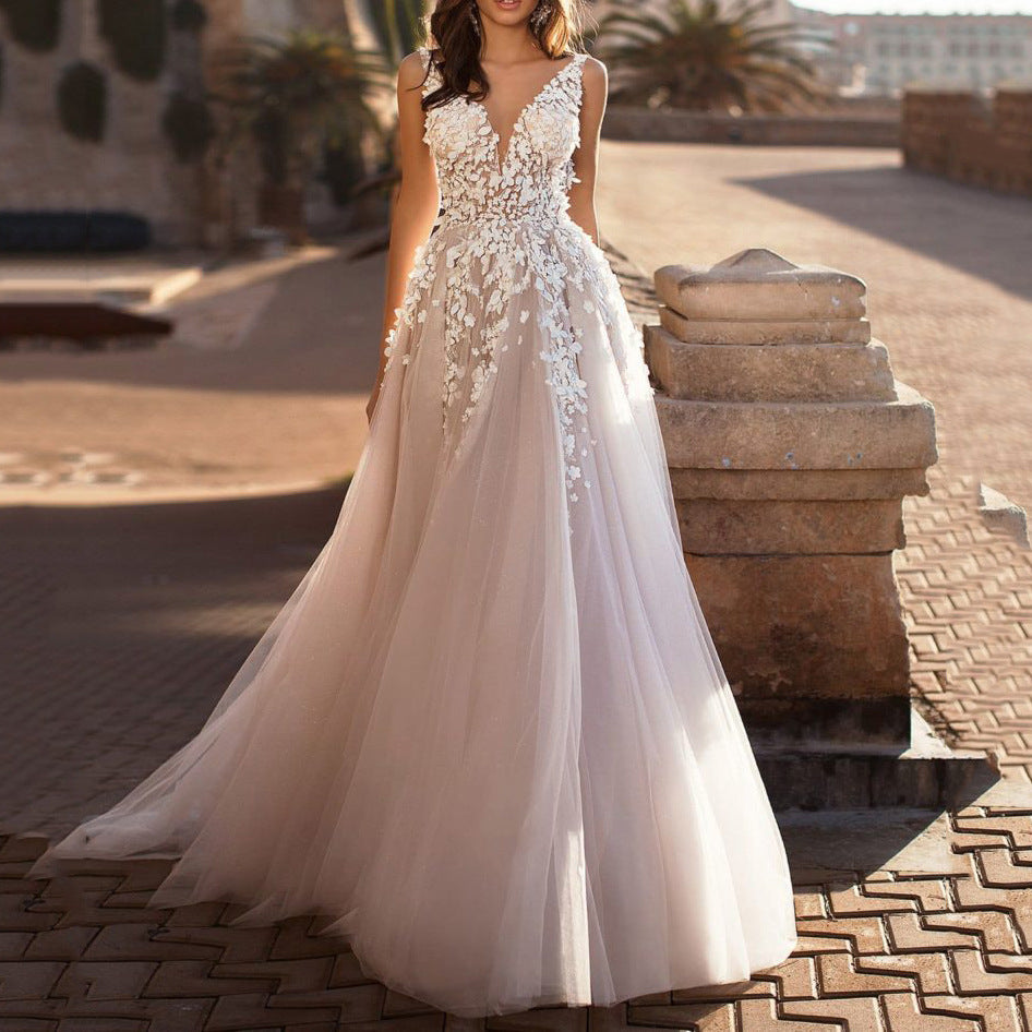 summer new arrivals: european & american style sexy lace sleeveless deep v-neck wedding dress embroidered maxi dress