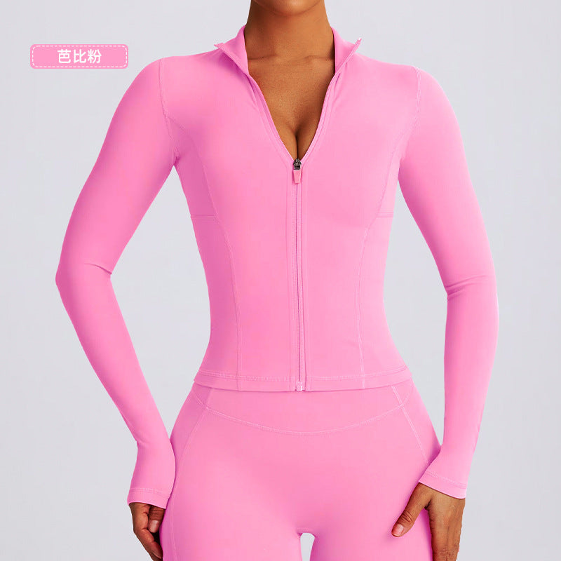 European and american new long-sleeve cardigan yoga top, women's activewear workout jacket, tummy control shaping top, outdoor casual wear