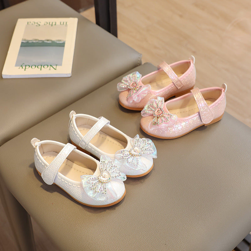 Kids' princess shoes:  summer new korean style flats for girls - bowknot rhinestone soft sole dress shoes