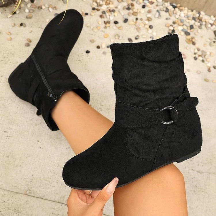 retroboots women's large size suede flats belt buckle women's export short boots zipper round toe women's boots wholesale