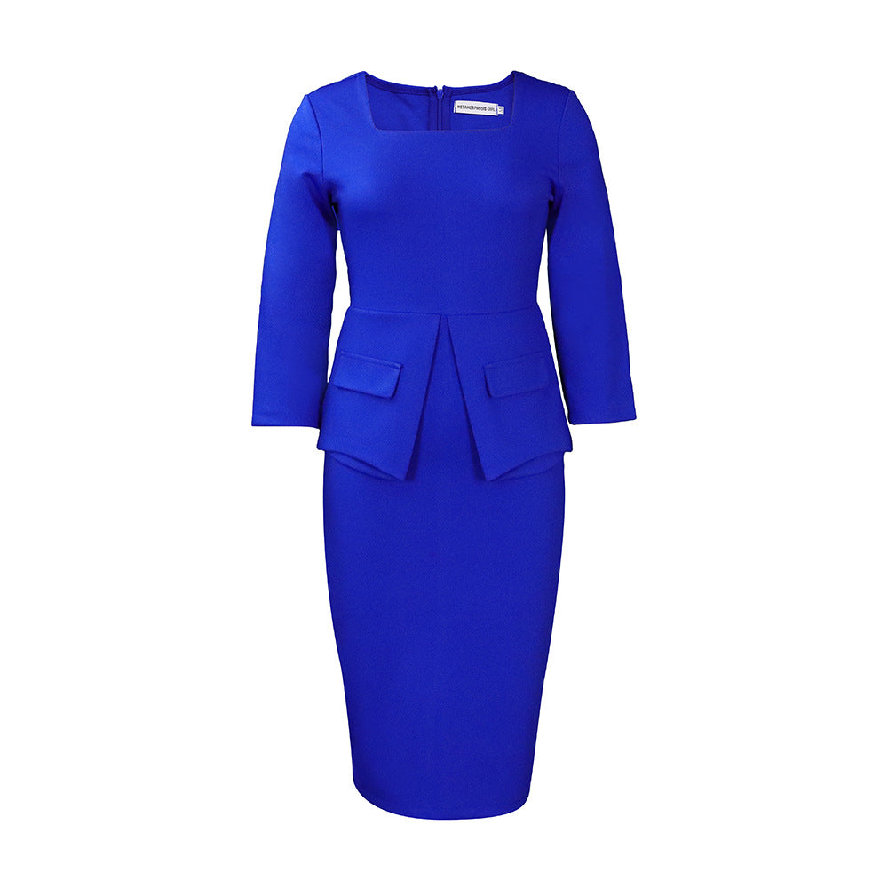 D326 european and american women's clothing  spring new arrival solid color bodycon elegant commute african plus size foreign trade dress