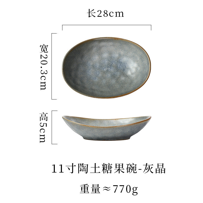 japanese ceramic plate, high-end candy bowl, fruit salad bowl, fish plate, stoneware tableware, oval plate, household dish plate