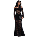 C7620 cross-border   fashion women's sexy off-the-shoulder lace bodycon dress