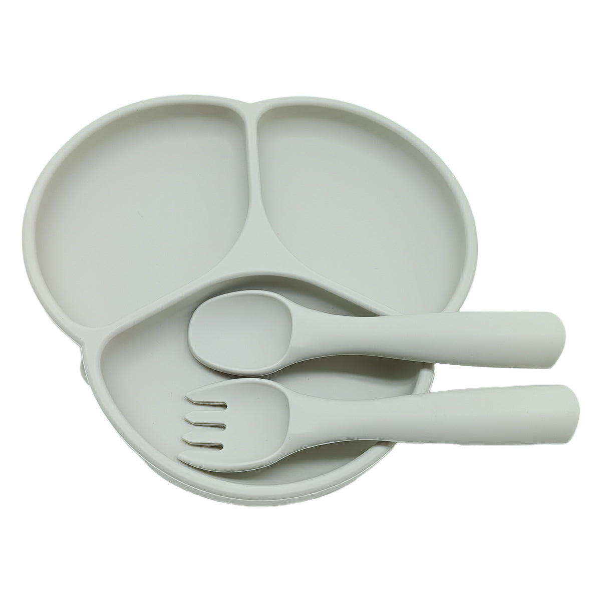 Cross-border food-grade silicone tableware set, simple plate, fork and spoon, safe and non-slip baby complementary food tableware three-piece set
