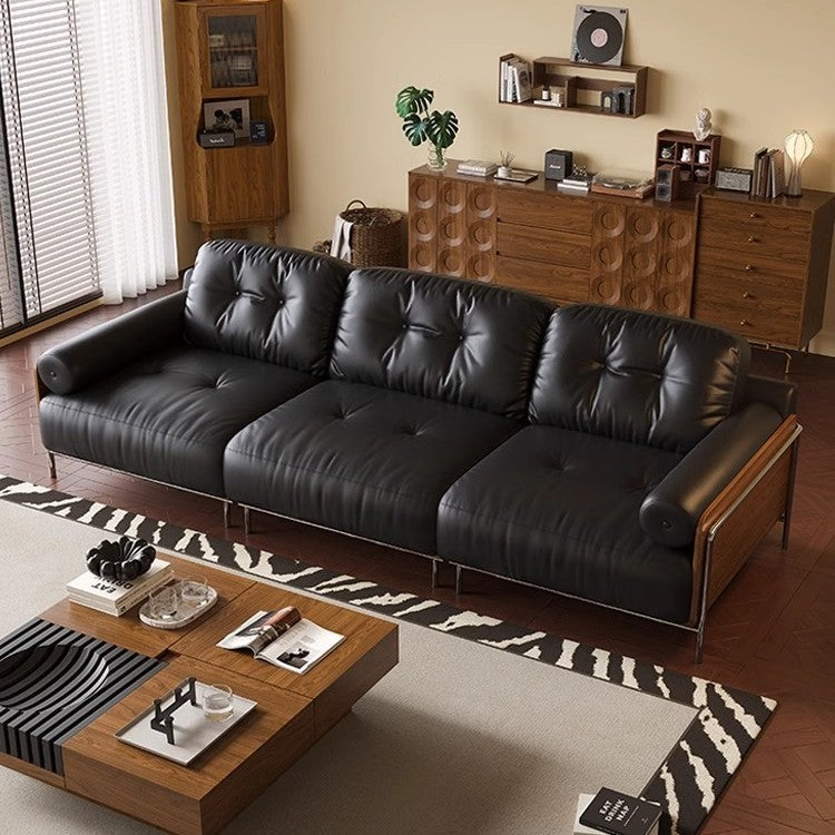 Used leather sofa, living room retro style italian high-end home straight-row small apartment three-seater cowhide sofa