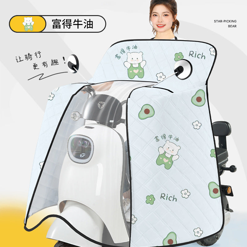 Electric vehicle windshield cover - rainproof, sunproof, windproof, sunshade - thin, waterproof cape style for electric bikes and motorcycles