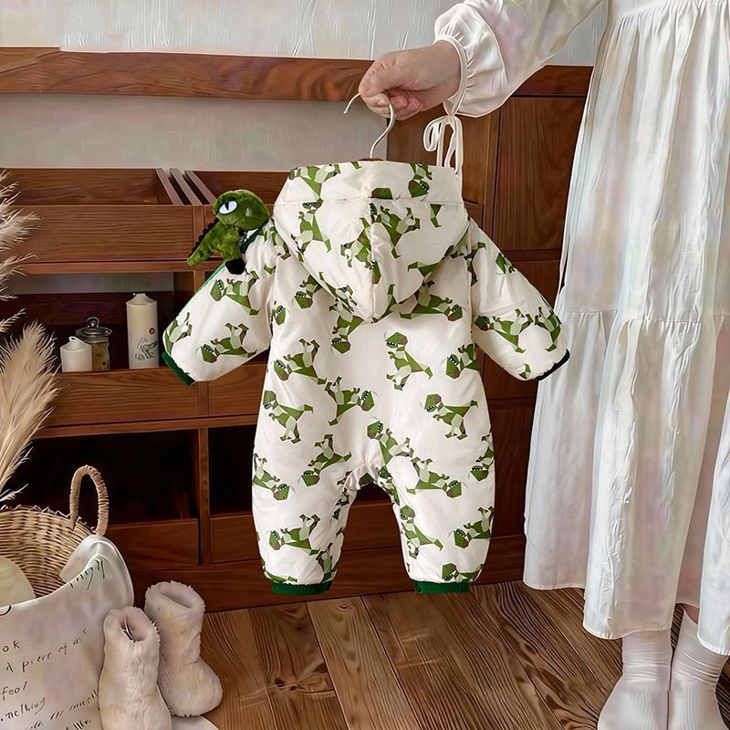 Baby cartoon crawling suit one-piece clothes winter style small month baby boy outwear heattechthickened haki