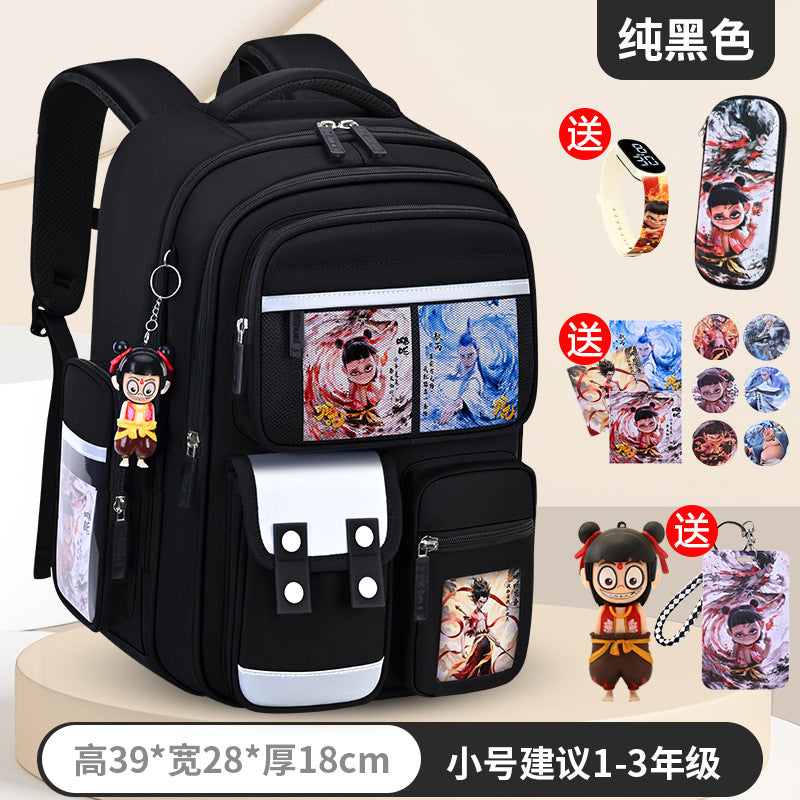 New nezha backpack for elementary school students, grades 1-6, lightweight, spine-protecting, load-reducing, large capacity for boys and girls