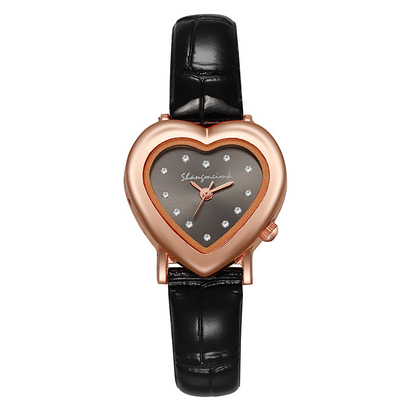 Women's fashionable minimalist vintage heart-shaped quartz watch - petite student watch, fashion watch