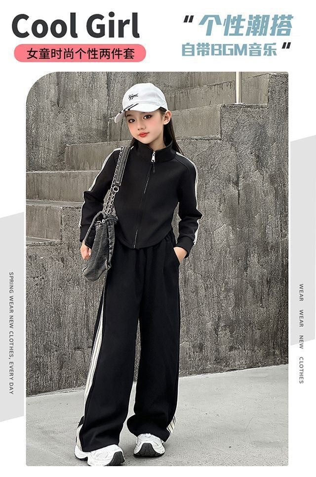 Girls' premium fashion activewear set - new korean style spring/autumn outfit: stylish top & wide-leg pants two-piece set
