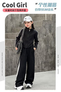 Girls' premium fashion activewear set - new korean style spring/autumn outfit: stylish top & wide-leg pants two-piece set