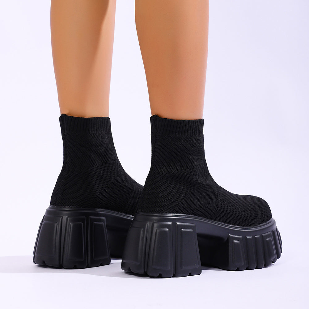 Women's shoes new arrivalautumthick sole stretch socks boots plus size slim fly knitting short boots stretch fashion boots