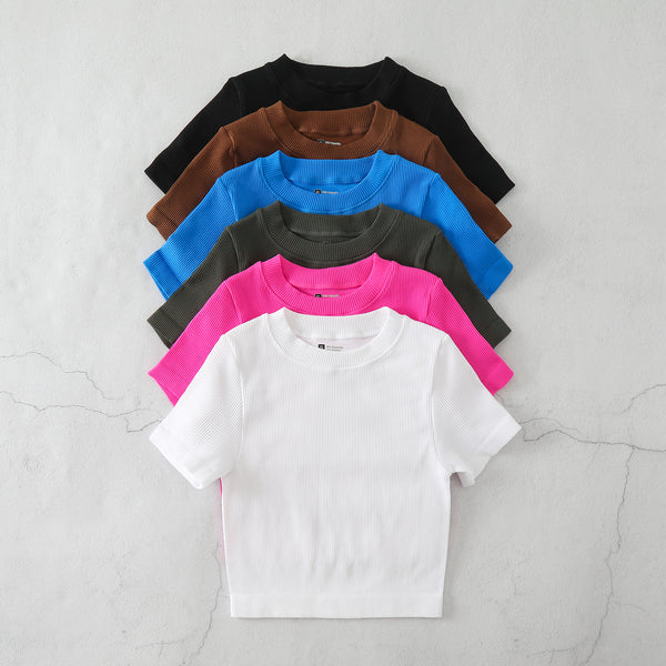 yoga sports short-sleeved T-shirt threaded tight autumn and winter top BX513