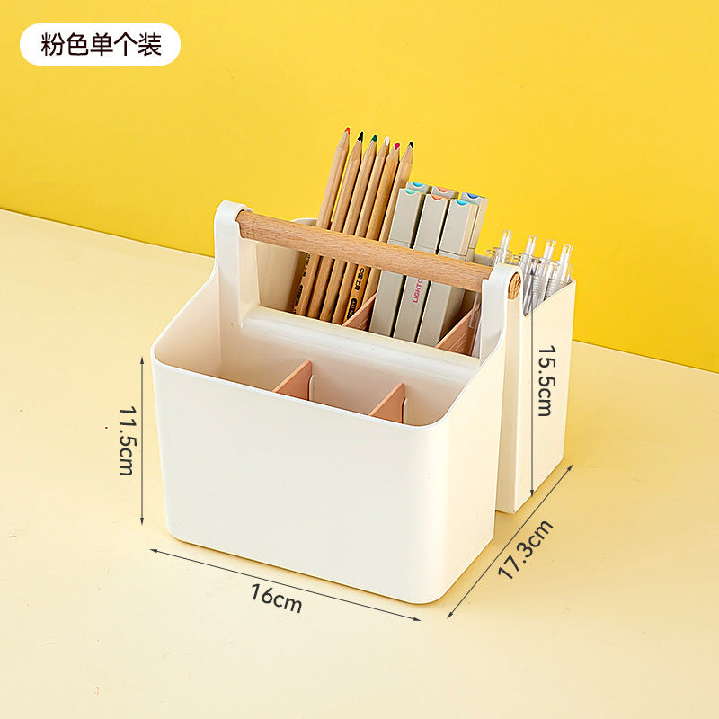 Hand-held colored pen marker storage box, grid large-capacity pen holder, finishing, student brush desktop stationery storage box