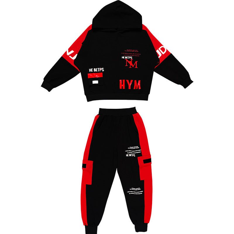 Boys' spring/autumn outfit: stylish  new arrival, handsome mid-to-large size children's hoodie two-piece tracksuit