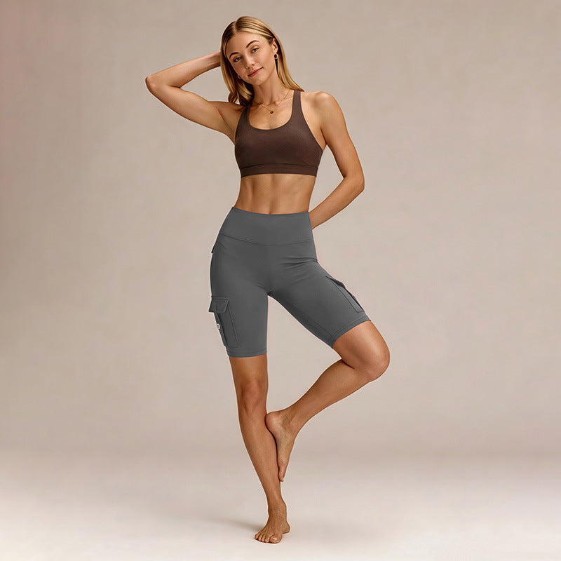 Amazon five-point brushed tight yoga shorts for women, high waist, tummy control, fitness pants, butt lift, running sports shorts for women