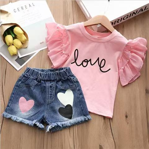 Girls' summer outfit set: korean style, trendy clothes,  new collection, girls' summer short-sleeve two-piece set for kids