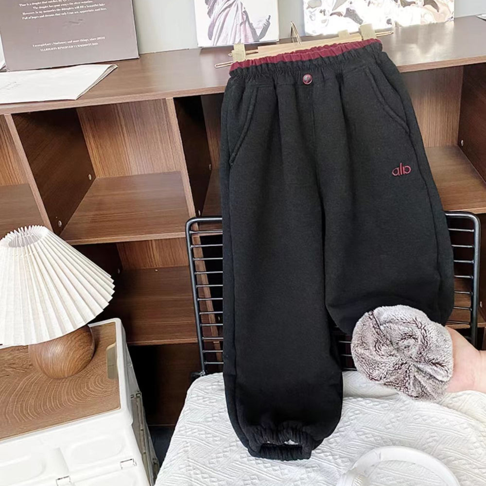 Boys' fleece-lined pants: new  winter collection - fleece casual pants, mink fleece pants, girls' sweatpants, color block, versatile style