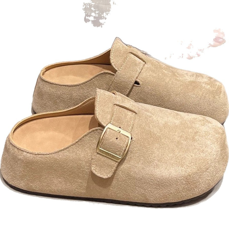 Retro birkenstock toe slippers women's hidden heel 2025 new autumn fashion thick sole nubuck leather birkenstock half slippers
