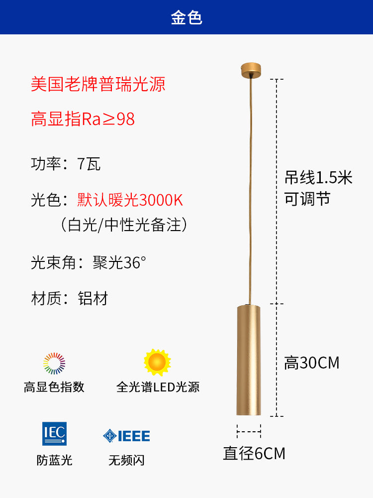 West Asia lighting bar long tube chandelier led cylindrical decorative single head spotlight dining room light living room chandelier spotlight