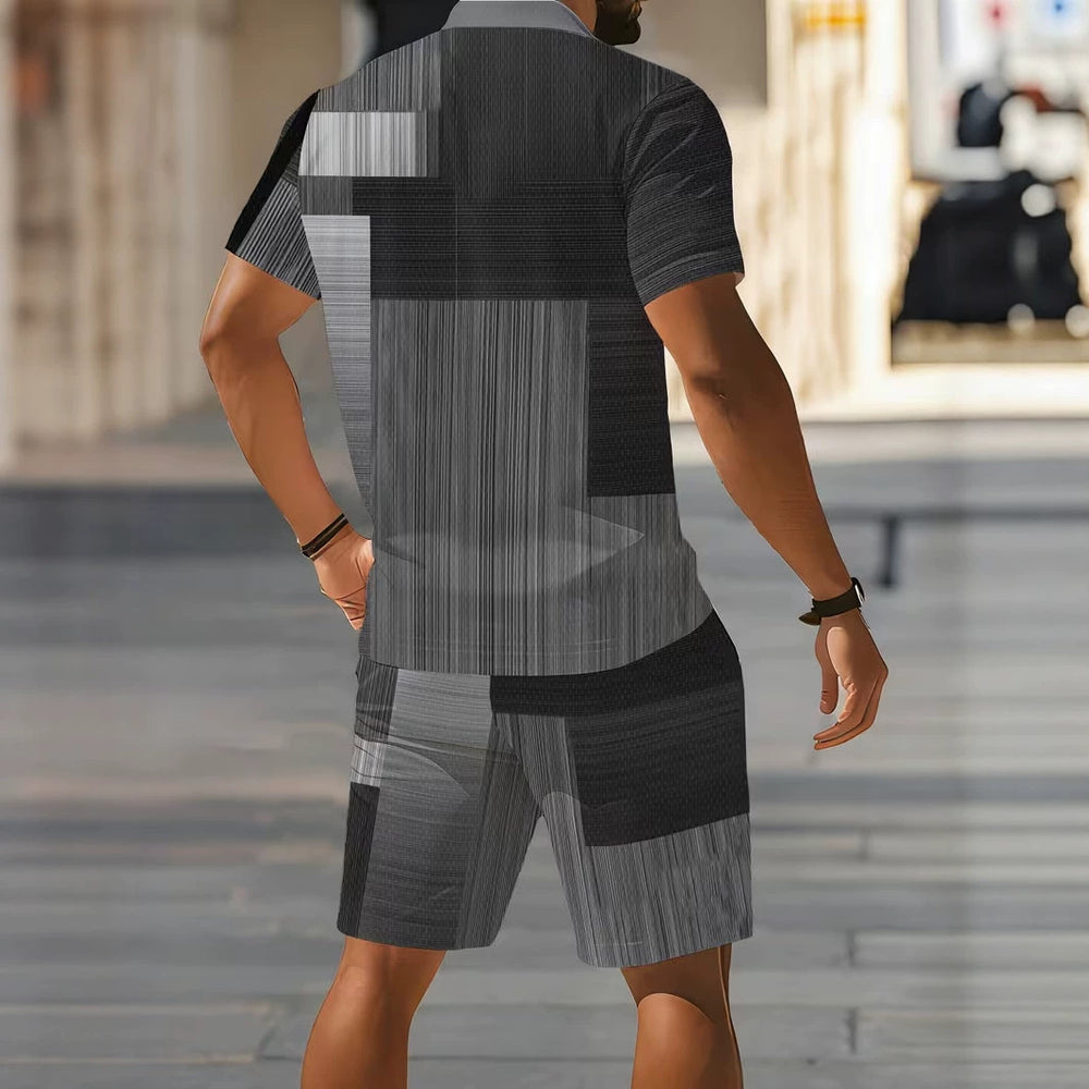 hot-selling men's polo shirt set, new summer two-piece casual short-sleeve and shorts set, dropshipping available