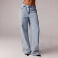 Fashionjeans women's snowflake washed loose pants retro light blue high waist lazy style loose drape denim pants