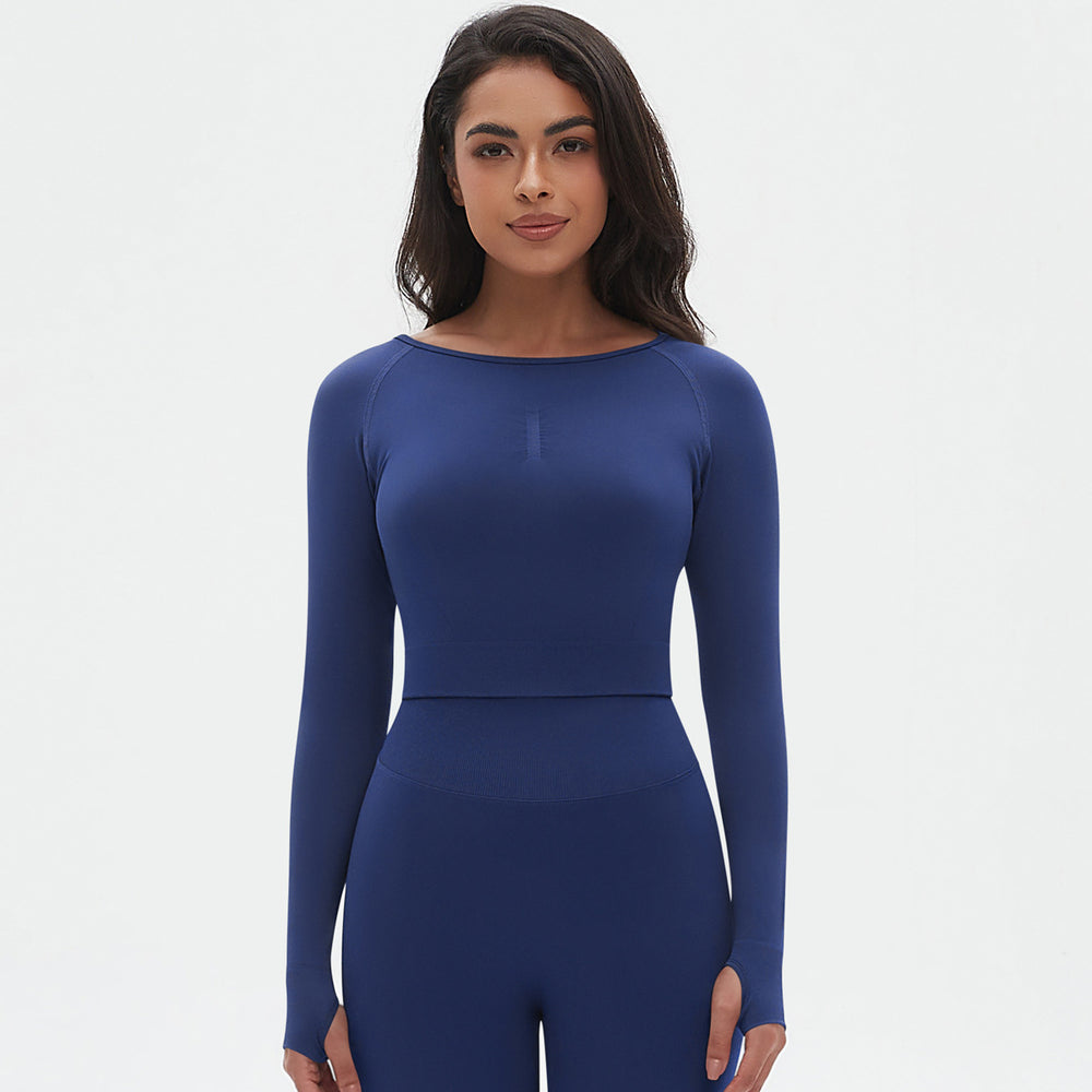 European and american new seamless yoga wear tight-fitting long-sleeve t-shirt breathable sweat-wicking running training fitness top
