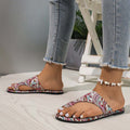 Fashionexportnew arrivalplus sizeflats cross strap slippers for women outwear graffiti cloth surface lightweight beach sandals