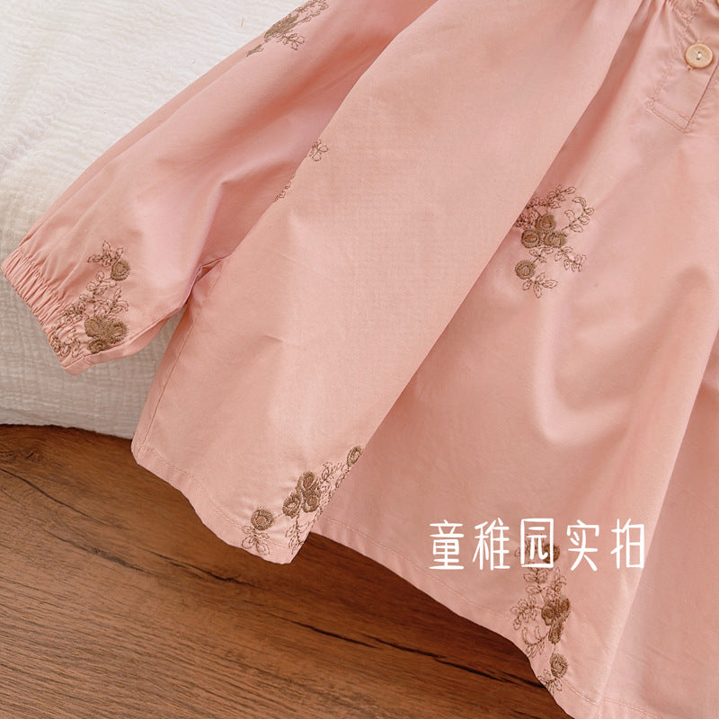 Girls'  spring new arrival: stylish and exquisite embroidered doll blouse - trendy autumn outfit for baby girls, spring and autumn shirt