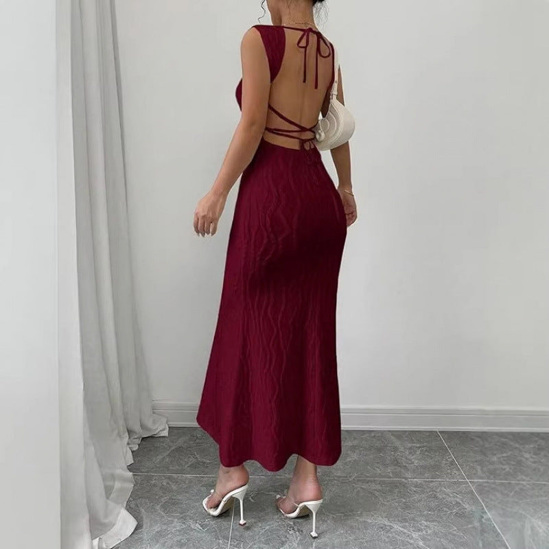 fashionbacklesstie backsilmdress women's  summer new arrivalelegance evening dress skirt