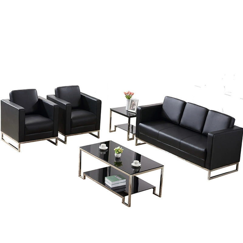Single seater office sofa with coffee table set - genuine leather, ideal for car dealerships (4s stores), customer waiting areas, reception rooms - minimalist modern design