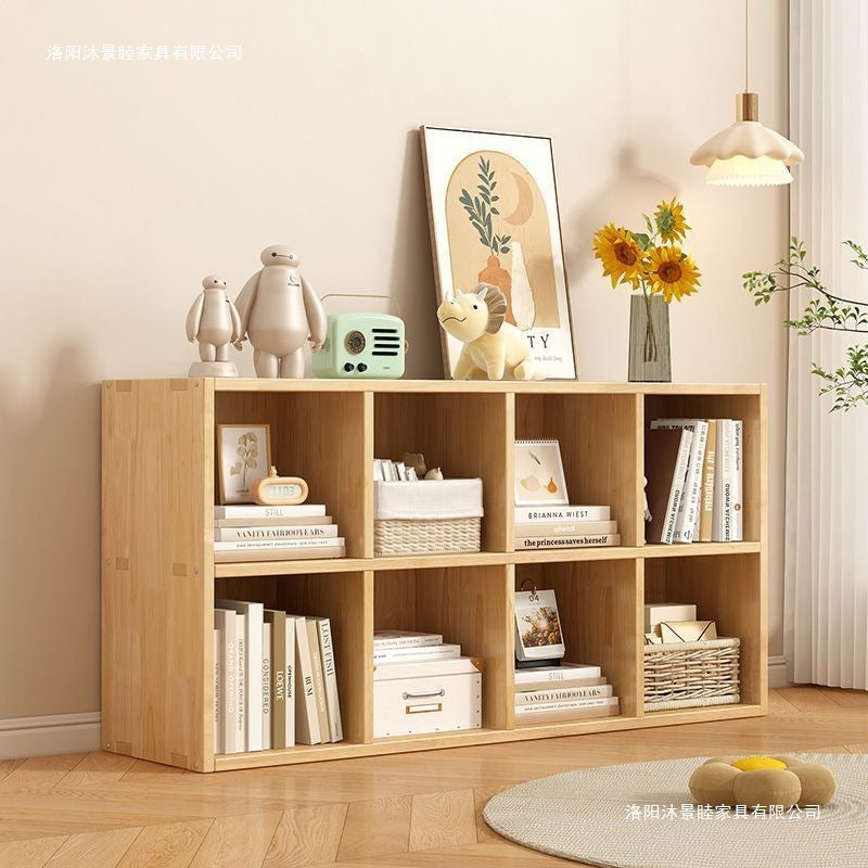 Solid wood storage rack floor-standing wall bookcase combination storage cabinet kindergarten cabinet storage cabinet for home plaid cabinet