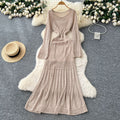 Lazy style casualclassy sense cut out crochet knittingdress women's inner suspender bottom skirt korean two-piece set