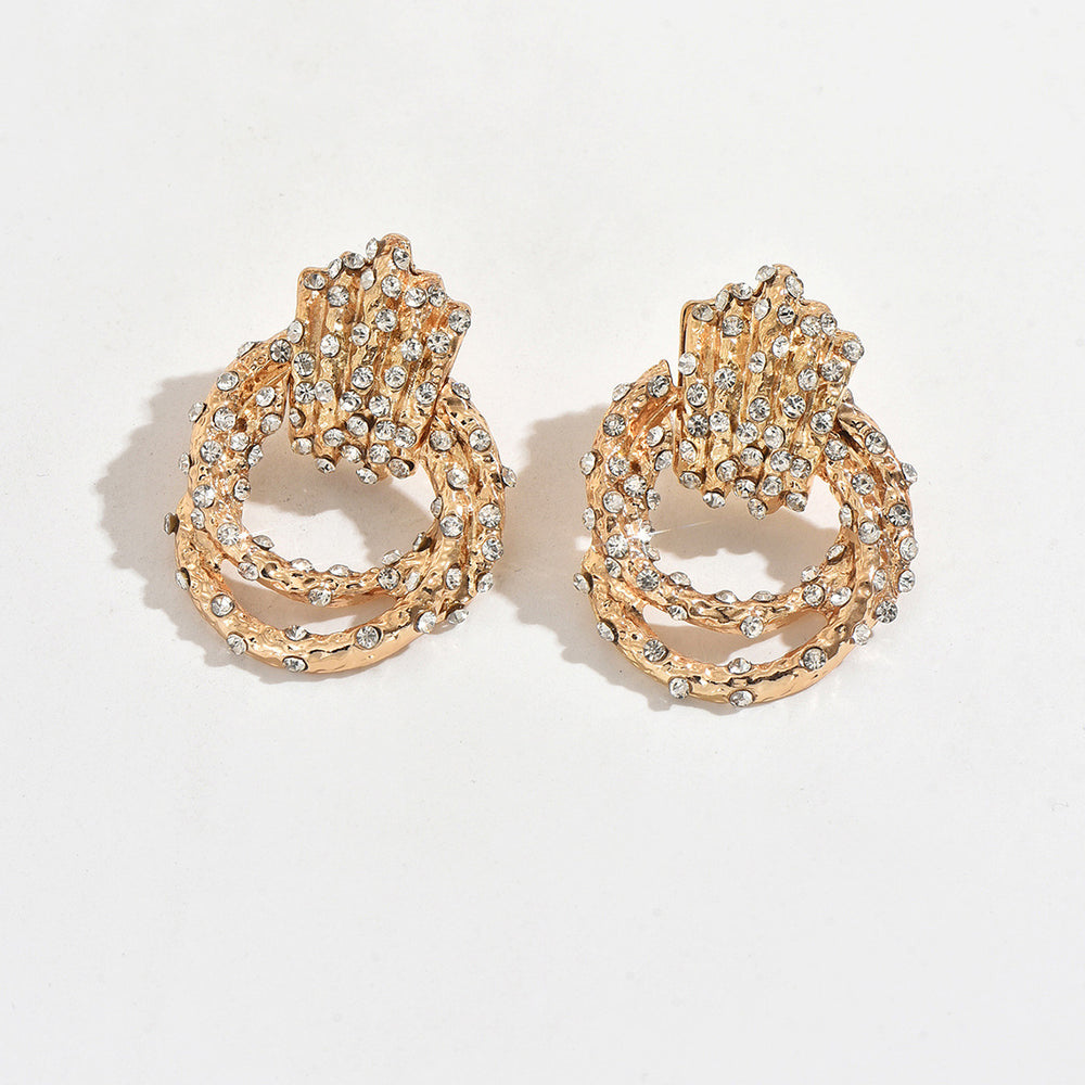 European and american cross-border fashion statement round earrings - trendy layered, irregular, diamond-studded circle earrings