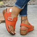 wedge heel stitching open toe beach sandals european size exportplus sizethick sole belt buckle flip-flops for women