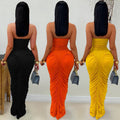 C7669 cross-border   fashion women's sexy bandeau solid color bodycon pleated dress