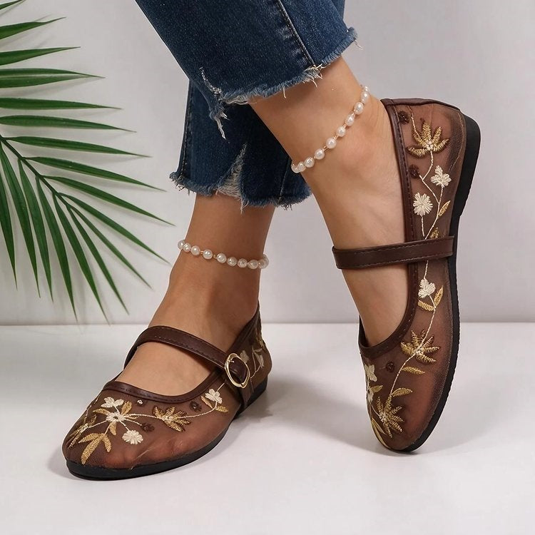 Zaexportplus sizeembroiderflatsnew arrivalfashion buckle low-top lightweight breathable mesh casual shoes wholesale