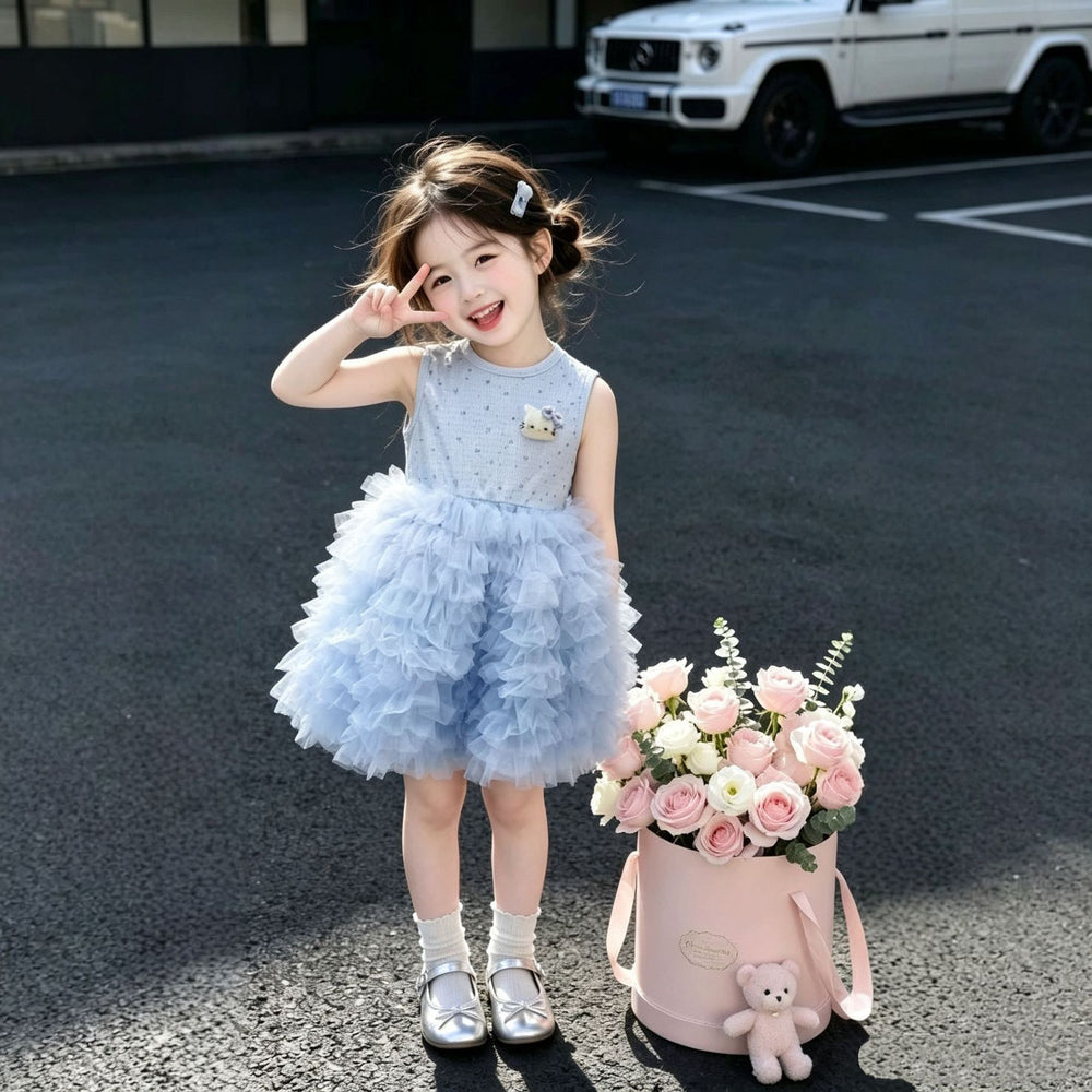 【dropshipping】sweet style mesh dress girls' summer dress  new summer collection girls' baby mesh dress
