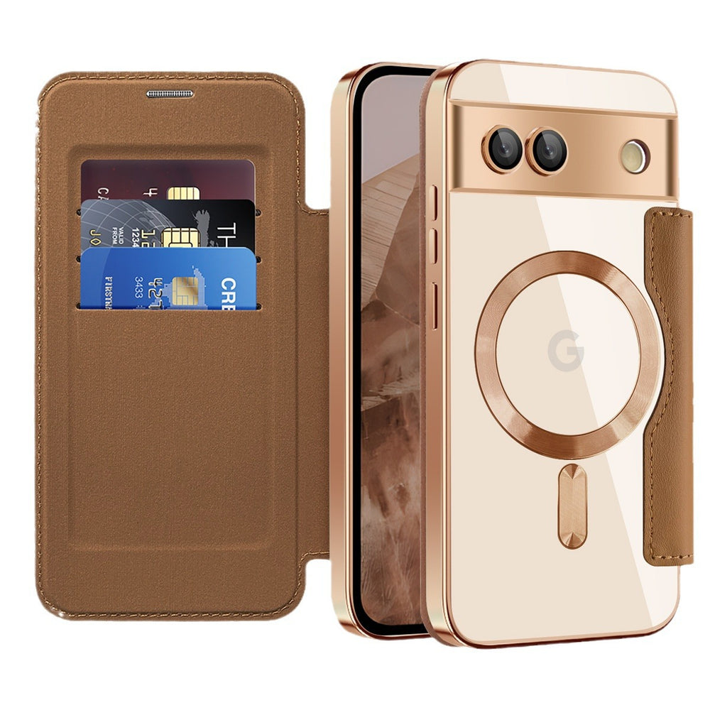 gold shield magnetic card slot business leather case for google pixel 10/9 with magsafe compatibility