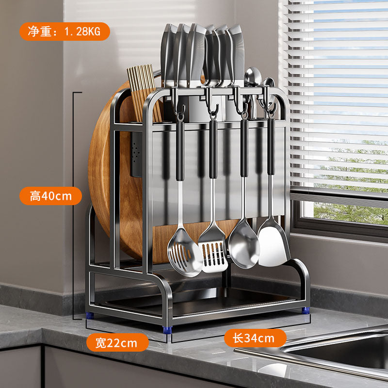 Stainless steel knife holder household pot lid rack cutting board rack thickened and thickened stainless steel wall hanging integrated storage shelf