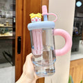Summer high-looking tea warehouse plastic cup cartoon large capacity handle straw cup student outdoor portable ice straw