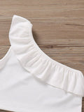 new arrival: european and american trendy baby girl's summer ruffle one-shoulder pleated lightweight one-piece tank top for infants and toddlers