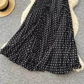 French polka dot suspender sexy backless dress women's korean style black v neck waist slimming look long skirt classy sense