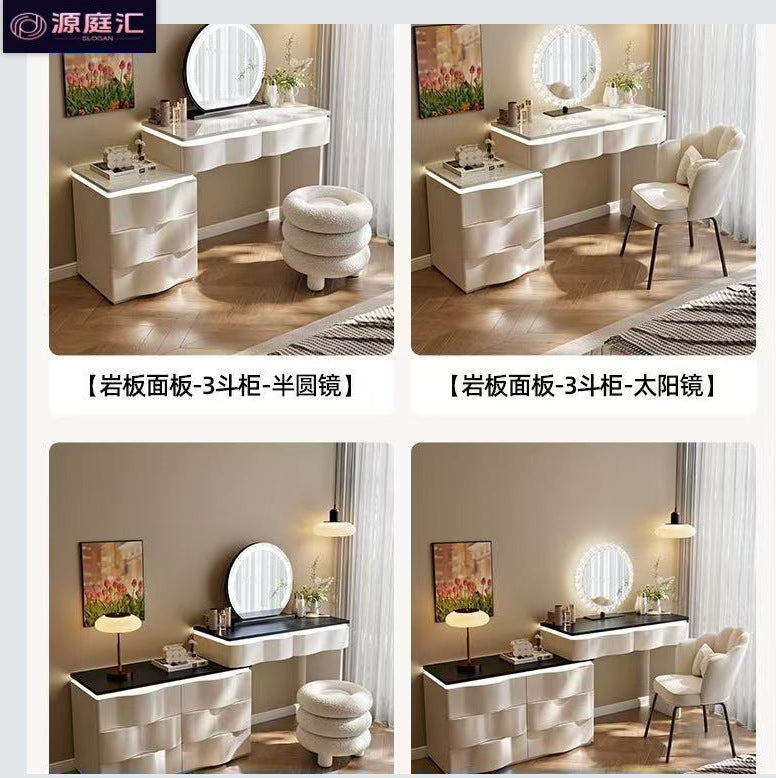 2025 new luxury solid wood vanity table - minimalist bedroom makeup desk with integrated chest of drawers, small storage cabinet, and makeup mirror