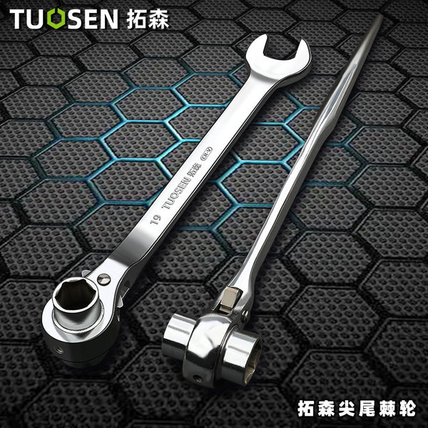 Tuosen pointed tail spine wrench for shelf woodworking, hexagonal fast ratchet dual-purpose open wrench 19-22MM