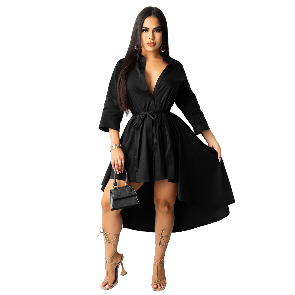 Bestselling cross-border e-commerce autumn/winter new arrivals: european and american style irregular hem longline shirt dress - direct from the factory