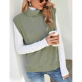 cross-border women's ribbed knit turtleneck vest - sleeveless, asymmetrical hem, casual knit top